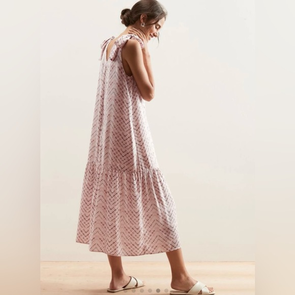 Banana Republic  Tie Shoulder Midi Flounce Hem with Shirring Women's Dress XSP - Picture 2 of 11